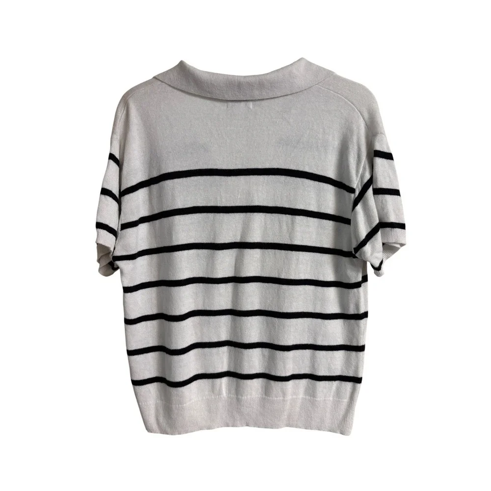 J.Crew Womens Linen Blend Striped Short Sleeve Polo Sweater Large Coastal Preppy